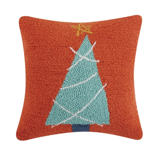 Christmas Tree Hooked Holiday 14" x 14" Throw Pillow