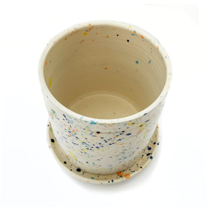 Confetti Splatter Wheel Thrown 4" Ceramic Planter with Plate