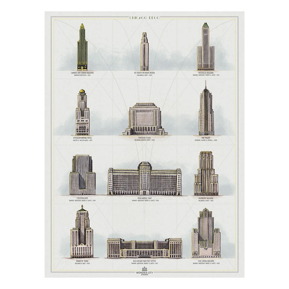 Art Deco Buildings of Chicago 11" x 14" Print