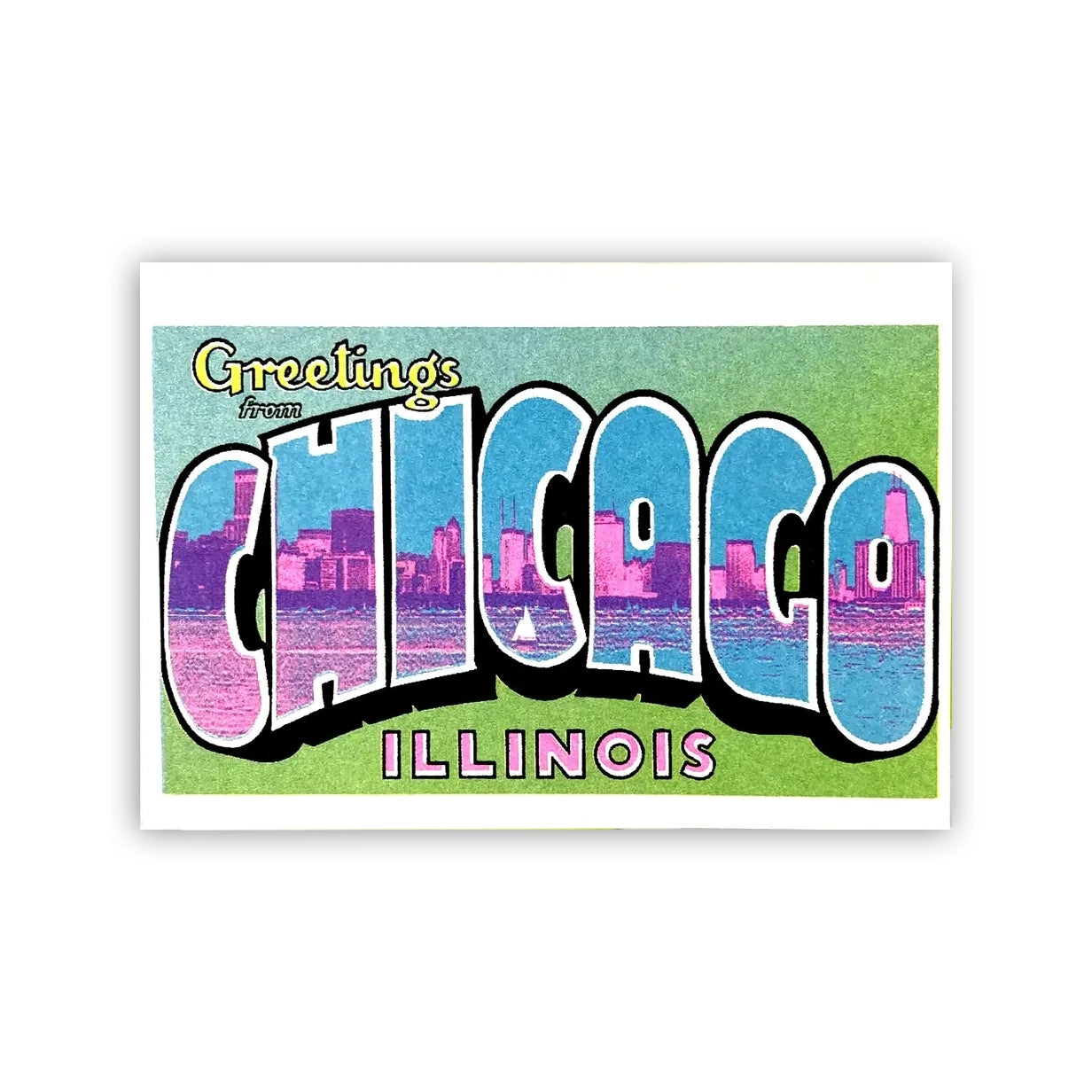 Greetings from Chicago Neon 8" x 10" Risograph Print