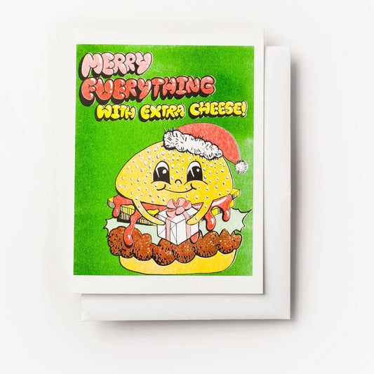 Merry Everything with Extra Cheese Hamburger Christmas Holiday Card