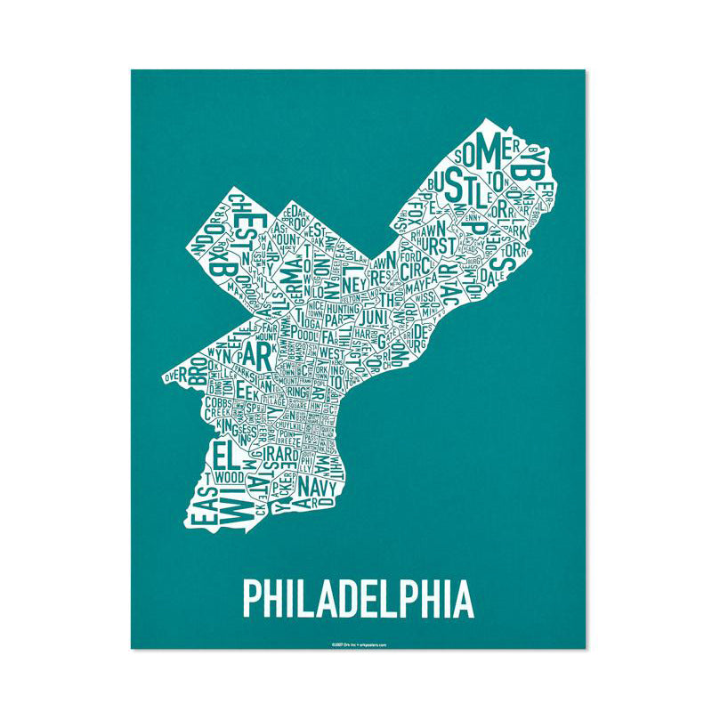 Philadelphia Typographic Neighborhood Map Poster