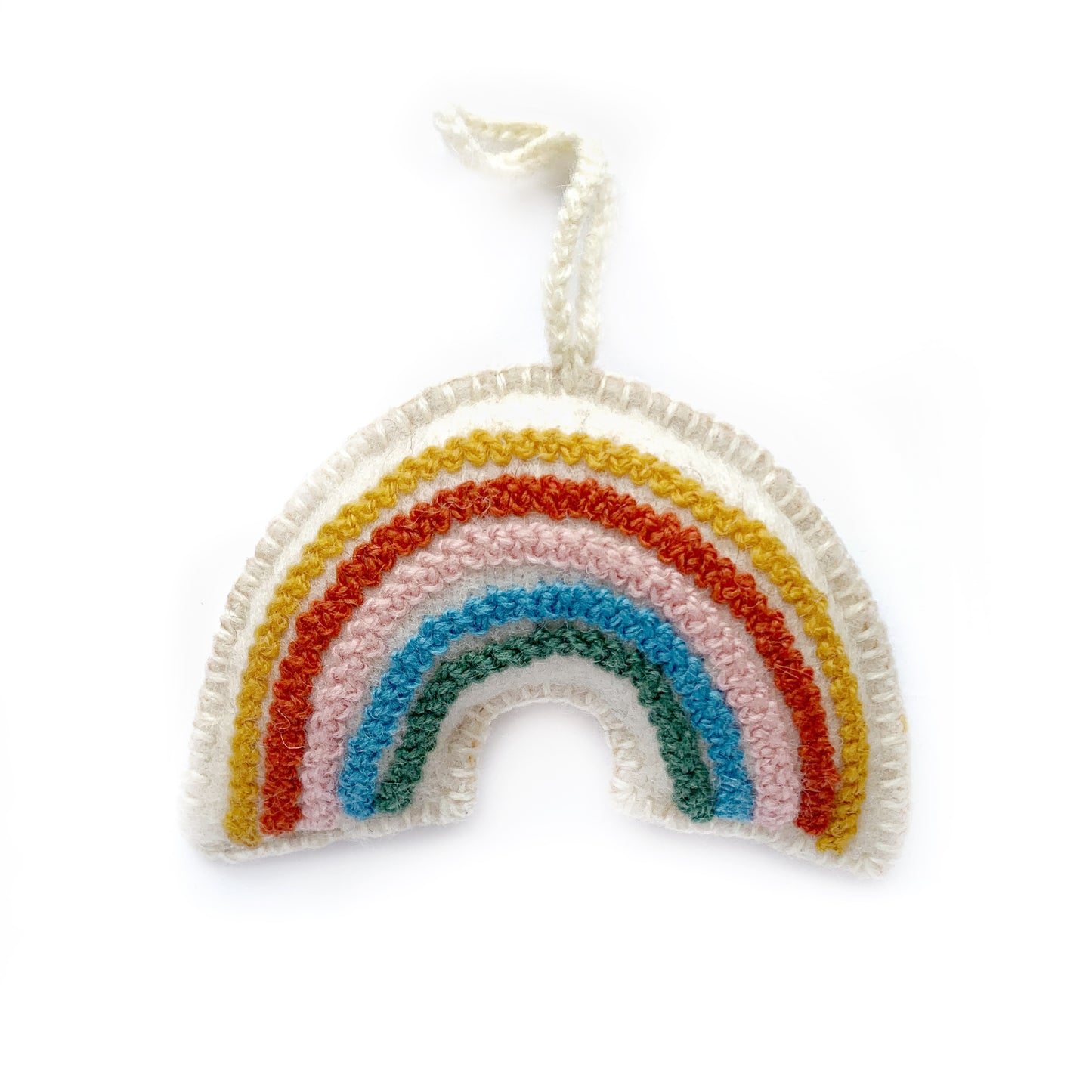 Rainbow Embroidered Knit Wool Ornament