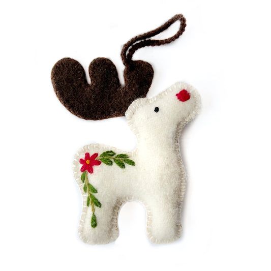 Reindeer Embroidered Knit Wool Ornament
