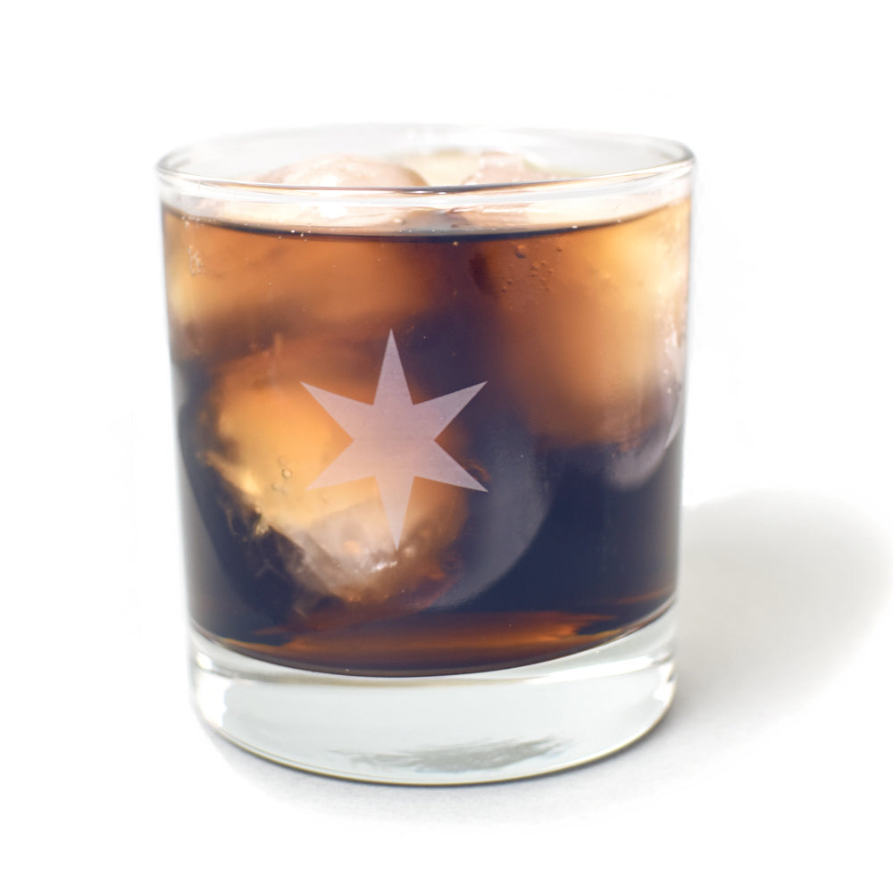 Chicago Flag Star 10 oz Rocks Glass