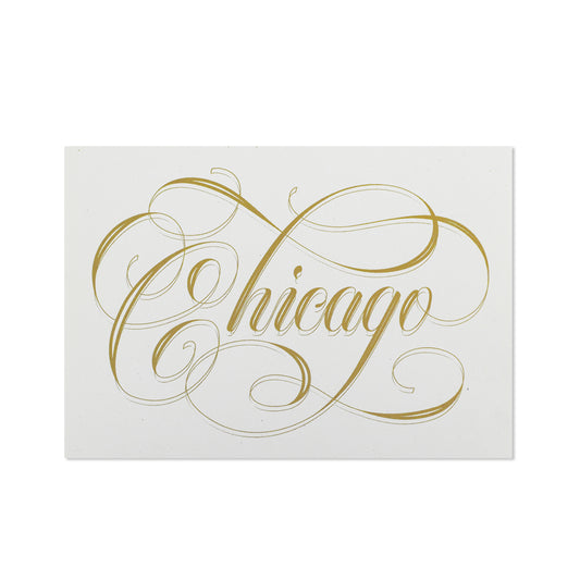 Chicago Calligraphy White & Gold 5" x 7" Print
