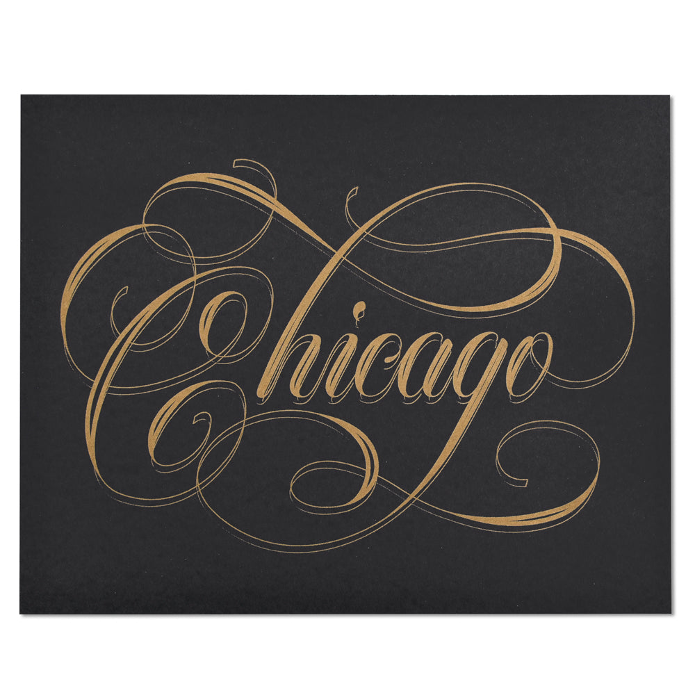 Chicago Calligraphy Black & Gold 8" x 10" Print