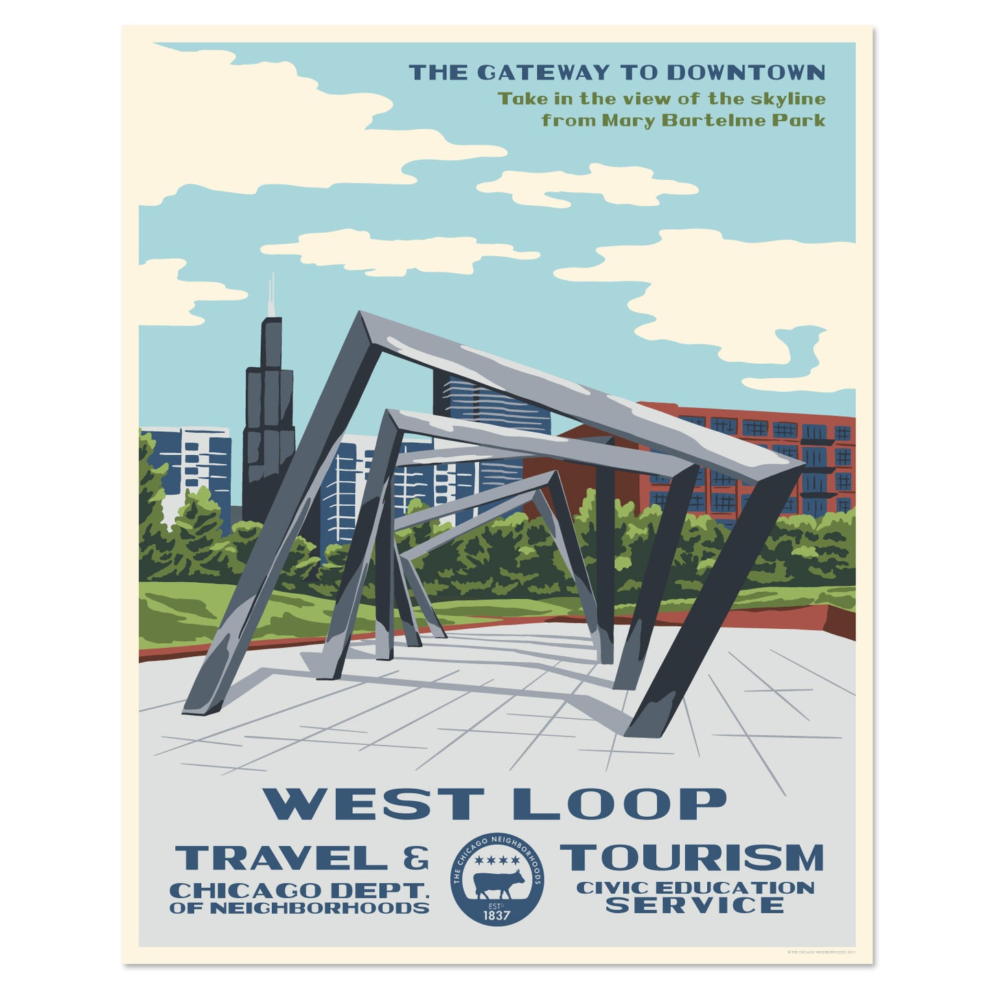 Chicago Neighborhood WPA-Style Tourism 16" x 20" Poster
