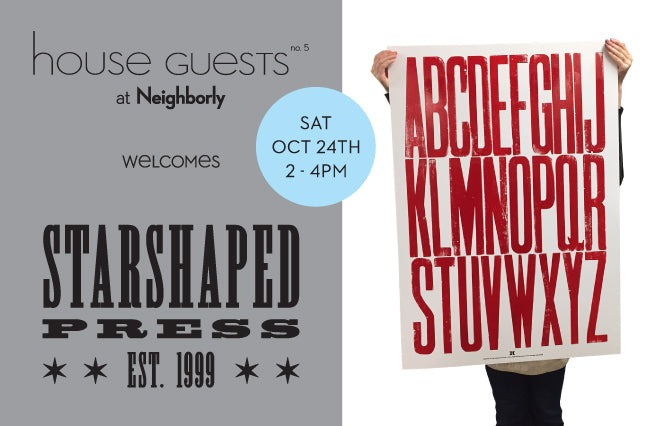 Local letterpress artist Starshaped Press visits the shop this Saturday