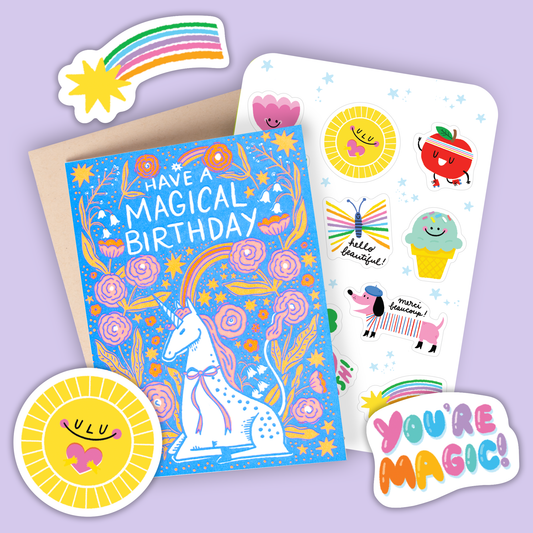 Unicorn Birthday Card & Sticker Set