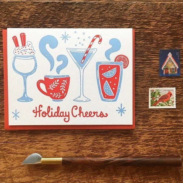 Holiday Cheers Cocktails Letterpress Greeting Card