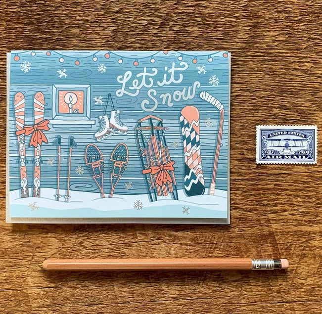 Let It Snow Snow Sports Holiday Greeting Card