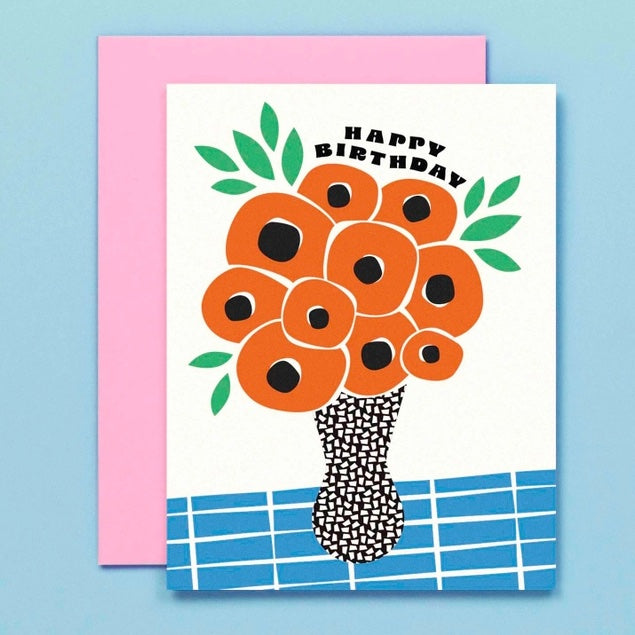 Happy Birthday Poppy Vase Greeting Card