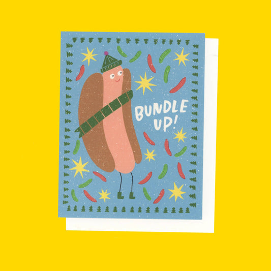 Bundle Up Hot Dog Holiday Greeting Card