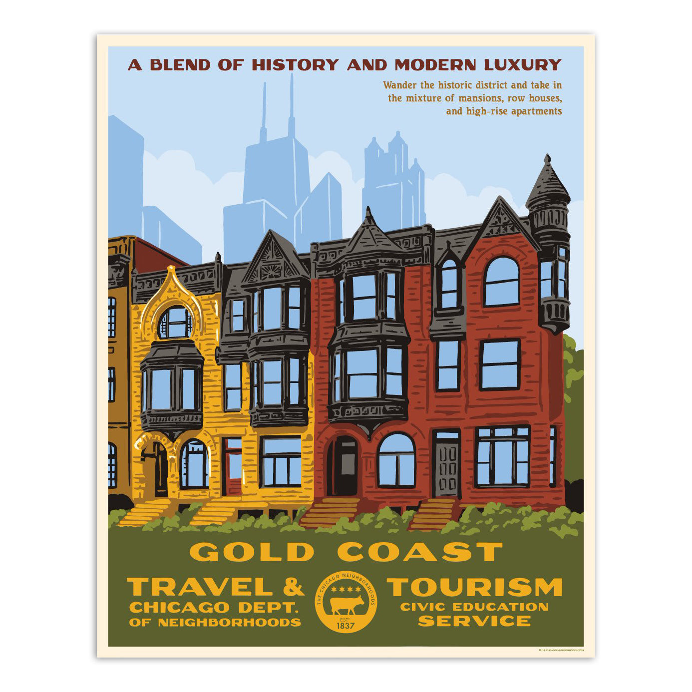 Chicago Neighborhood WPA-Style Tourism 16" x 20" Poster