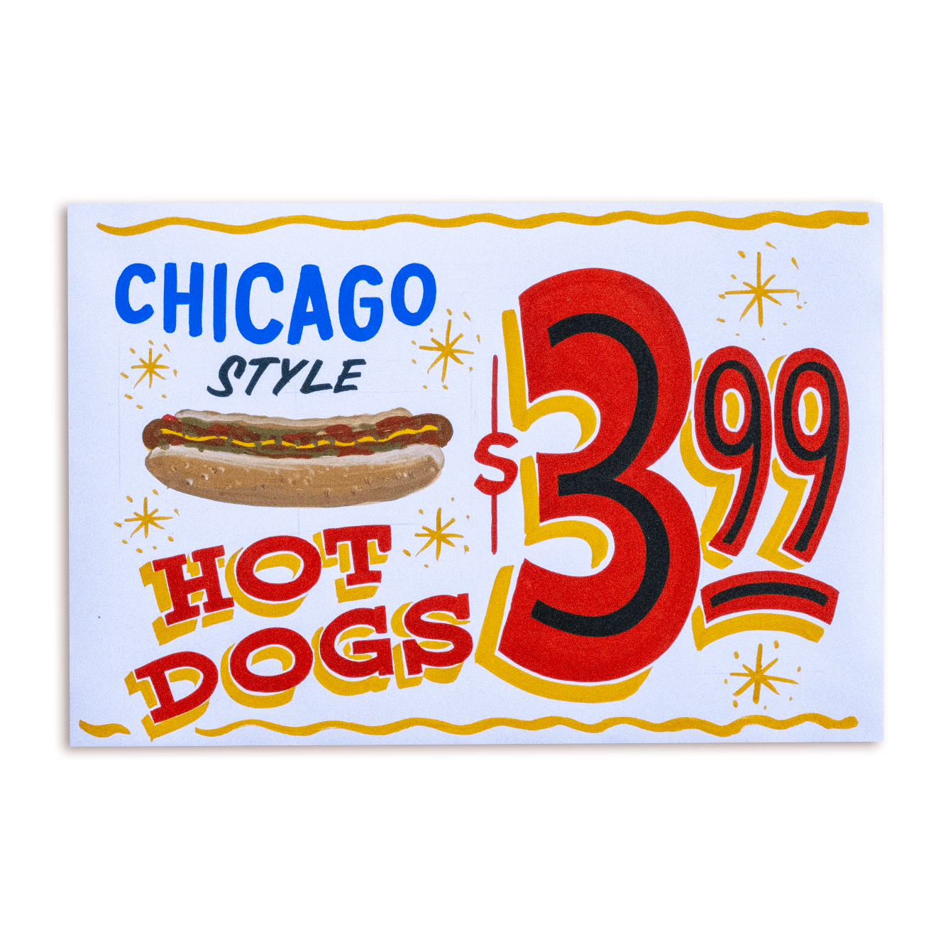 Chicago Style Hot Dogs Painted Sign 12" x 16" Poster