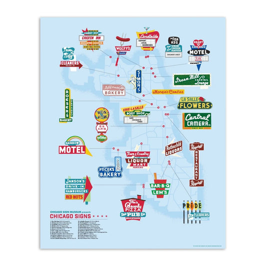 Chicago Iconic Signs Map 16" x 20" Poster