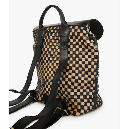 Elsa Black Basketweave Leather Backpack