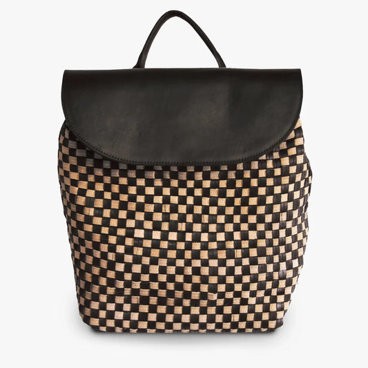 Elsa Black Basketweave Leather Backpack