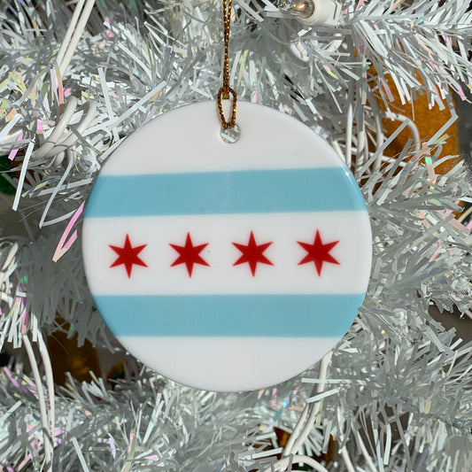 Chicago Flag Round Ceramic Holiday Ornament