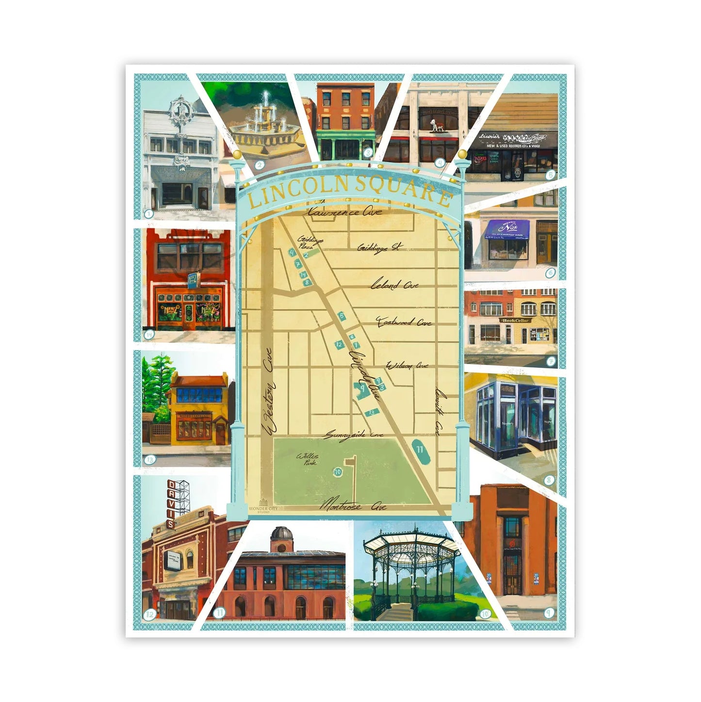 Lincoln Square Map and Vignettes 11" x 14" Print