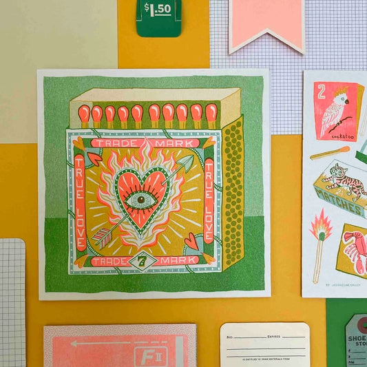 True Love Matchbox 7.75" x 7.75" Risograph Print