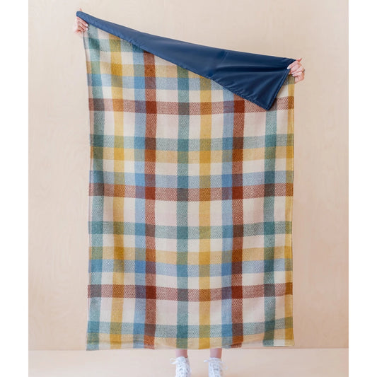 Small Recycled Wool Multicolor Check Plaid Picnic Throw Blanket