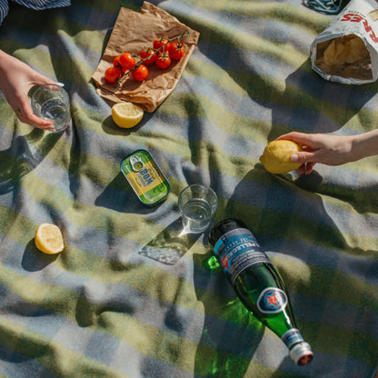 Recycled Wool Lilac & Green Gingham Plaid Picnic Throw Blanket with Handle