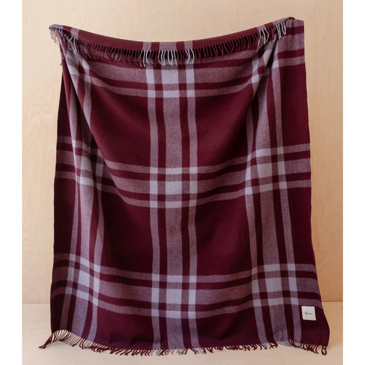 Recycled Wool Burgundy Modern Tartan Plaid Throw Blanket
