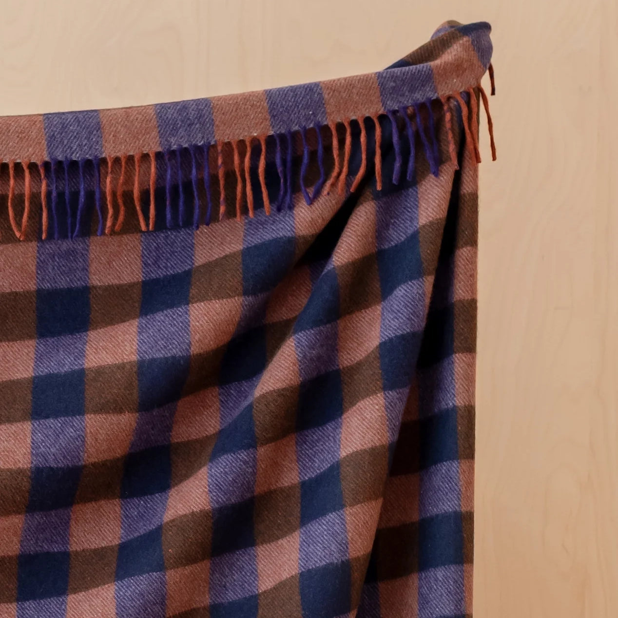 Recycled Wool Cobalt Blue & Black Gingham Throw Blanket