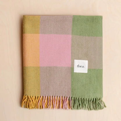 Recycled Wool Yellow & Green Bold Check Plaid Throw Blanket