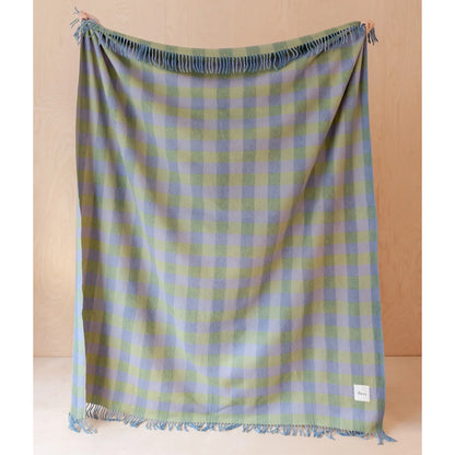 Recycled Wool Lilac & Green Gingham Plaid Throw Blanket