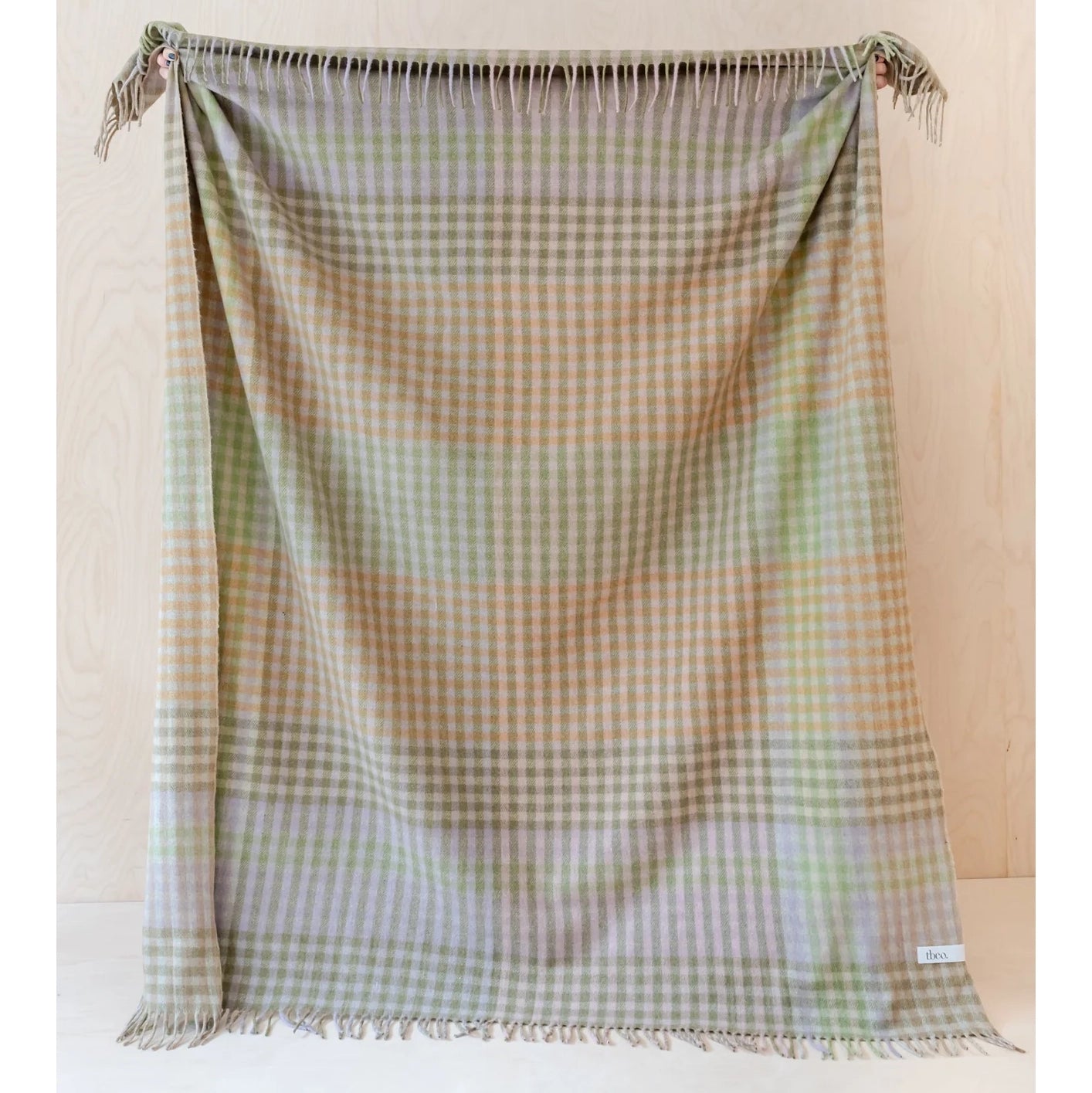 Recycled Wool Lilac Grid Micro Gingham Throw Blanket