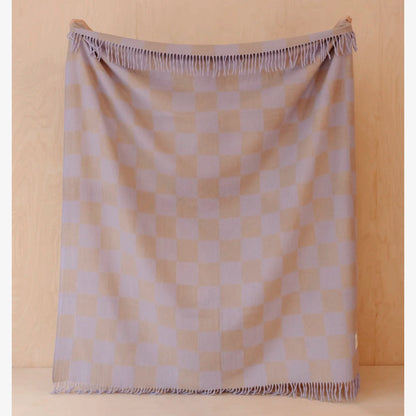 Recycled Wool Lilac & Tan Gingham Plaid Throw Blanket
