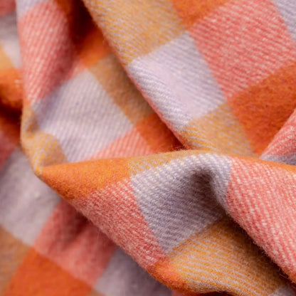 Recycled Wool Orange & Camel Gingham Throw Blanket