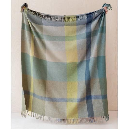 Recycled Wool Green Oversized Patchwork Check Throw Blanket