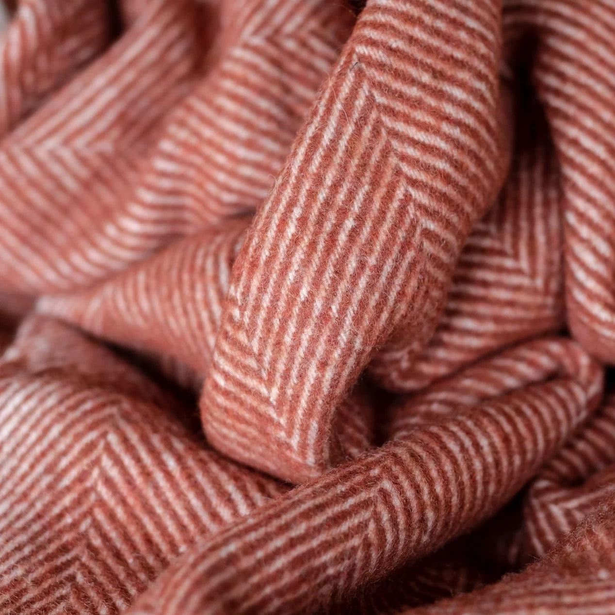 Recycled Wool Rust Herringbone Block Check Throw Blanket
