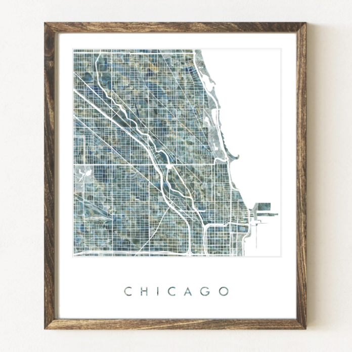 Chicago Hand Drawn Street Map 8" x 10" Print