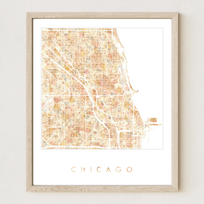 Chicago Hand Drawn Street Map 8" x 10" Print