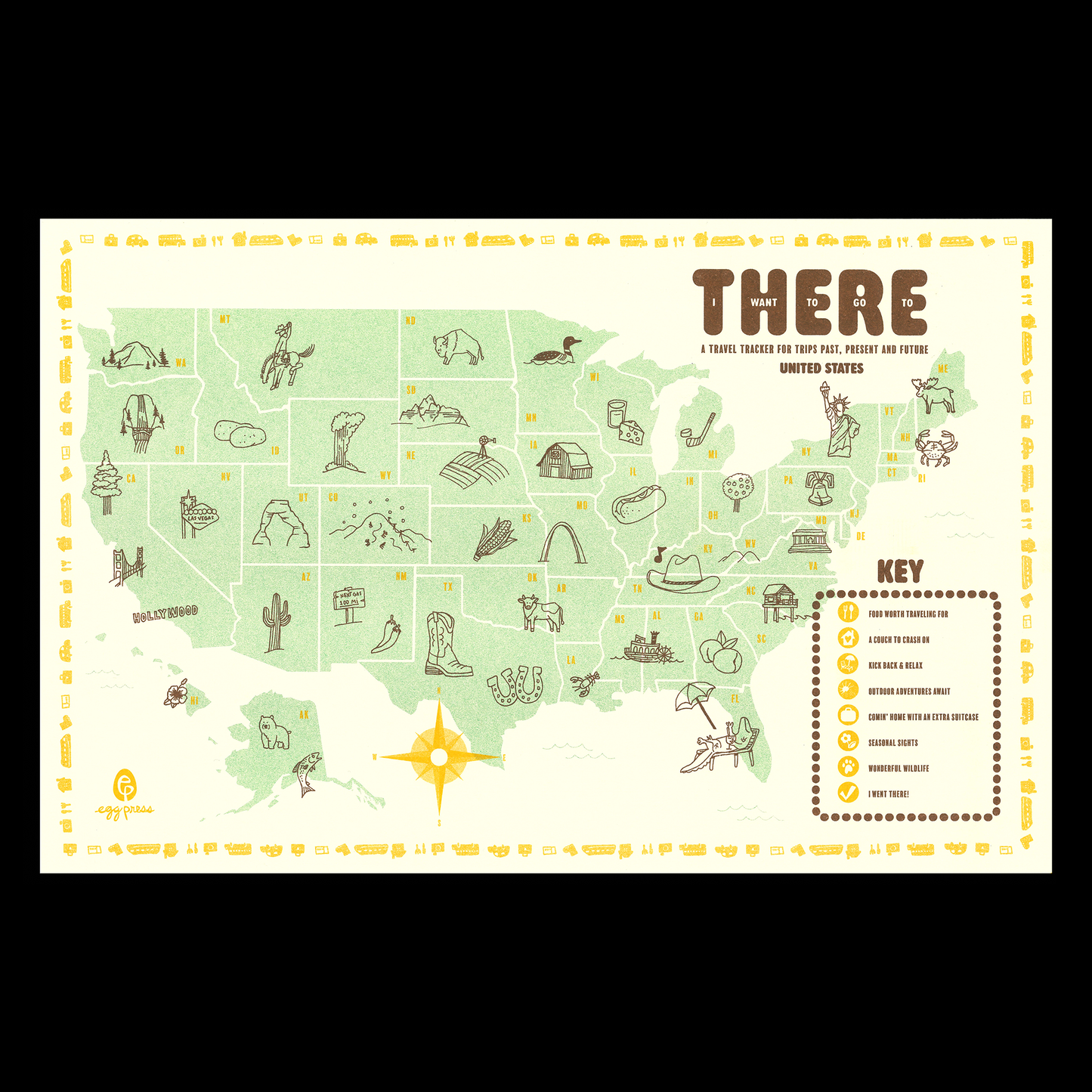 United States Road Trip Travel Map & Postcards (Set of 6)