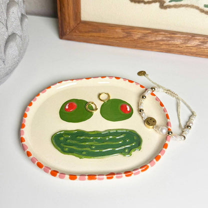 Olive & Pickle Face Ceramic Tray