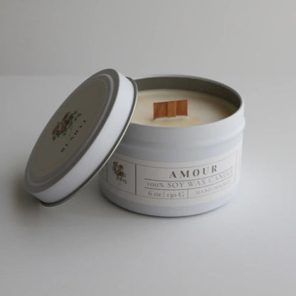 Amour Hand-Poured Soy Wax Candle Tin