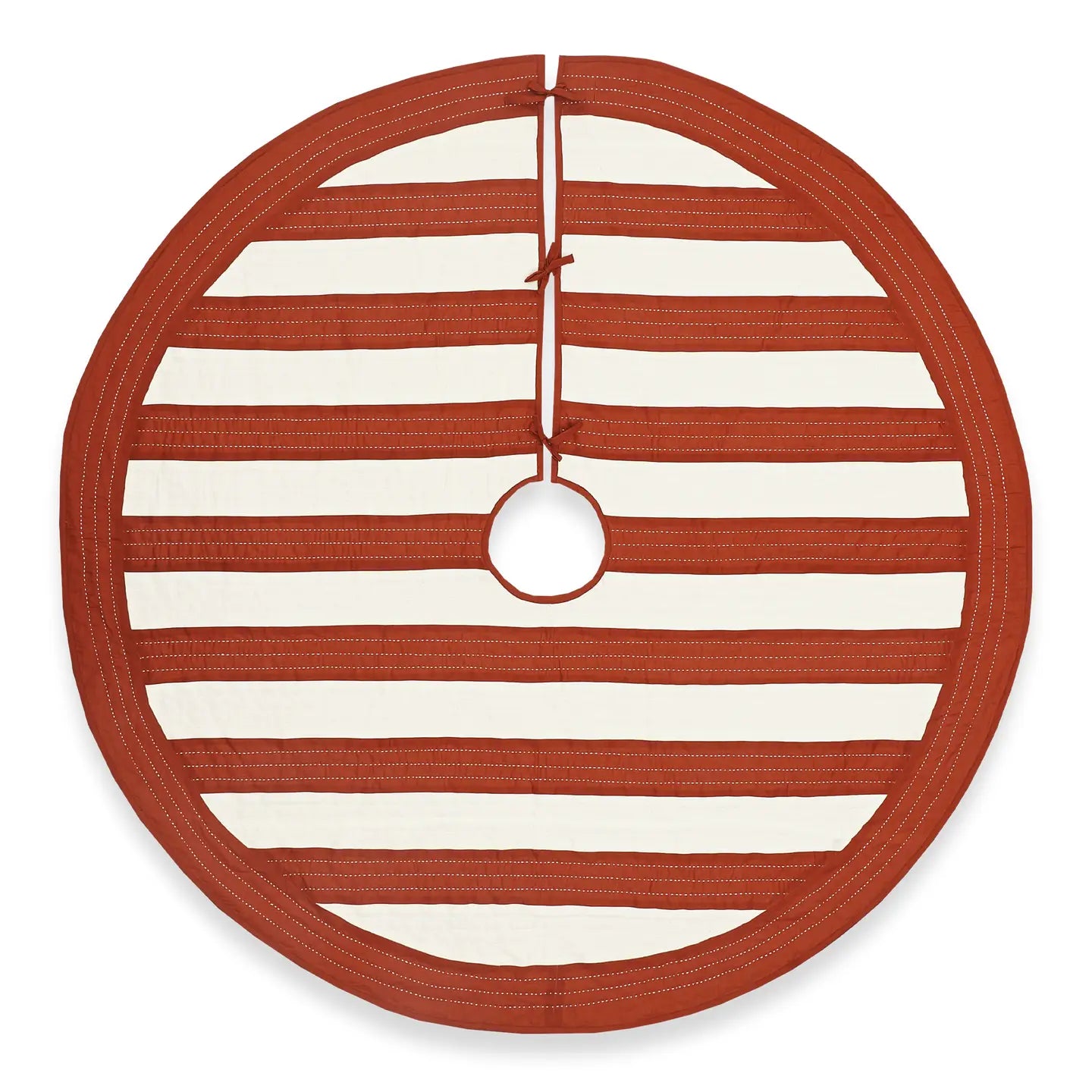 Red & White Striped Embroidered Christmas Tree Skirt