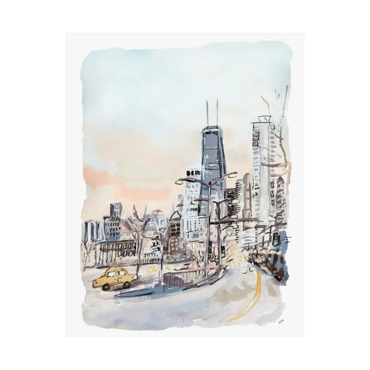Back in Chicago Winter Watercolor Art Print