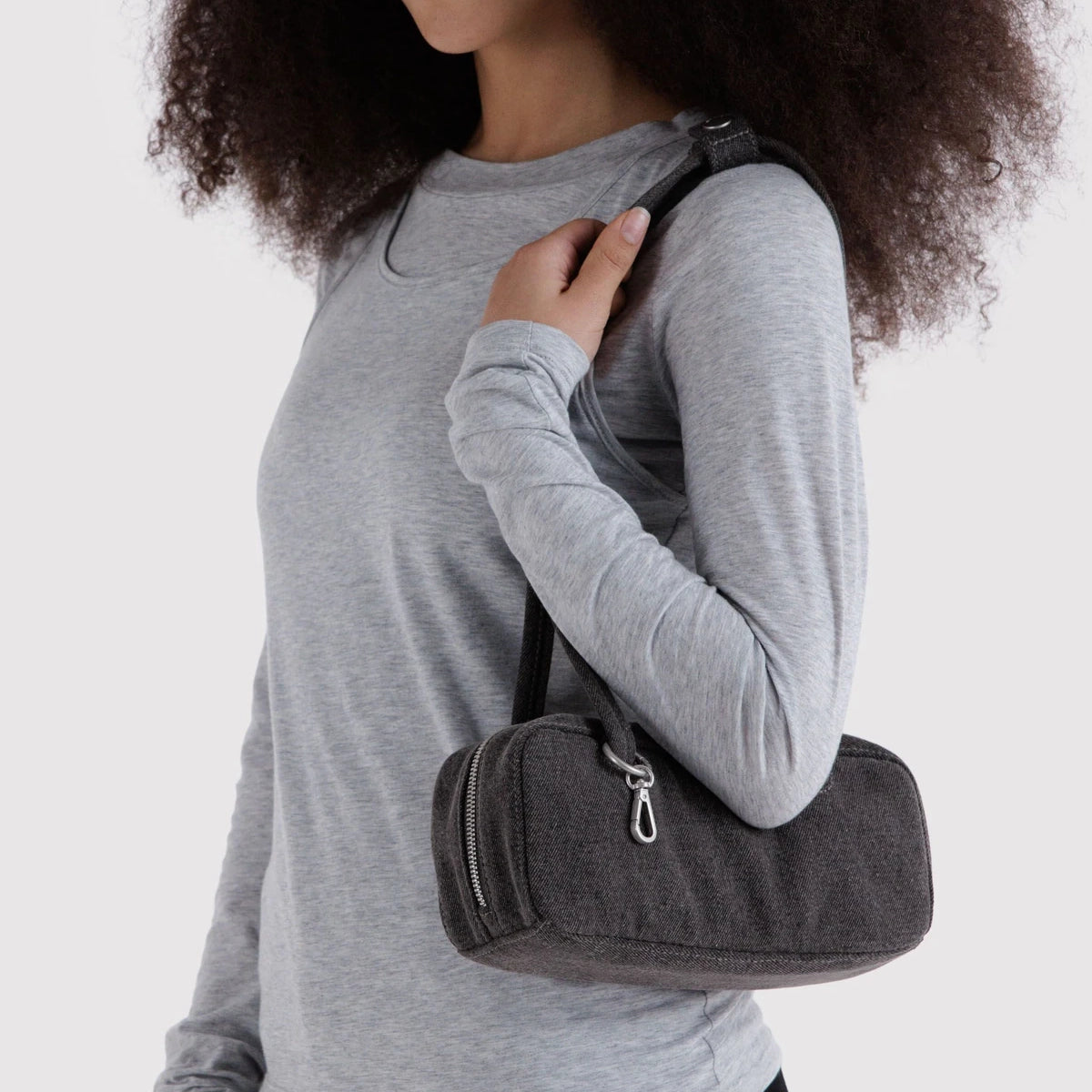 Small Washed Black Denim Bowler Bag