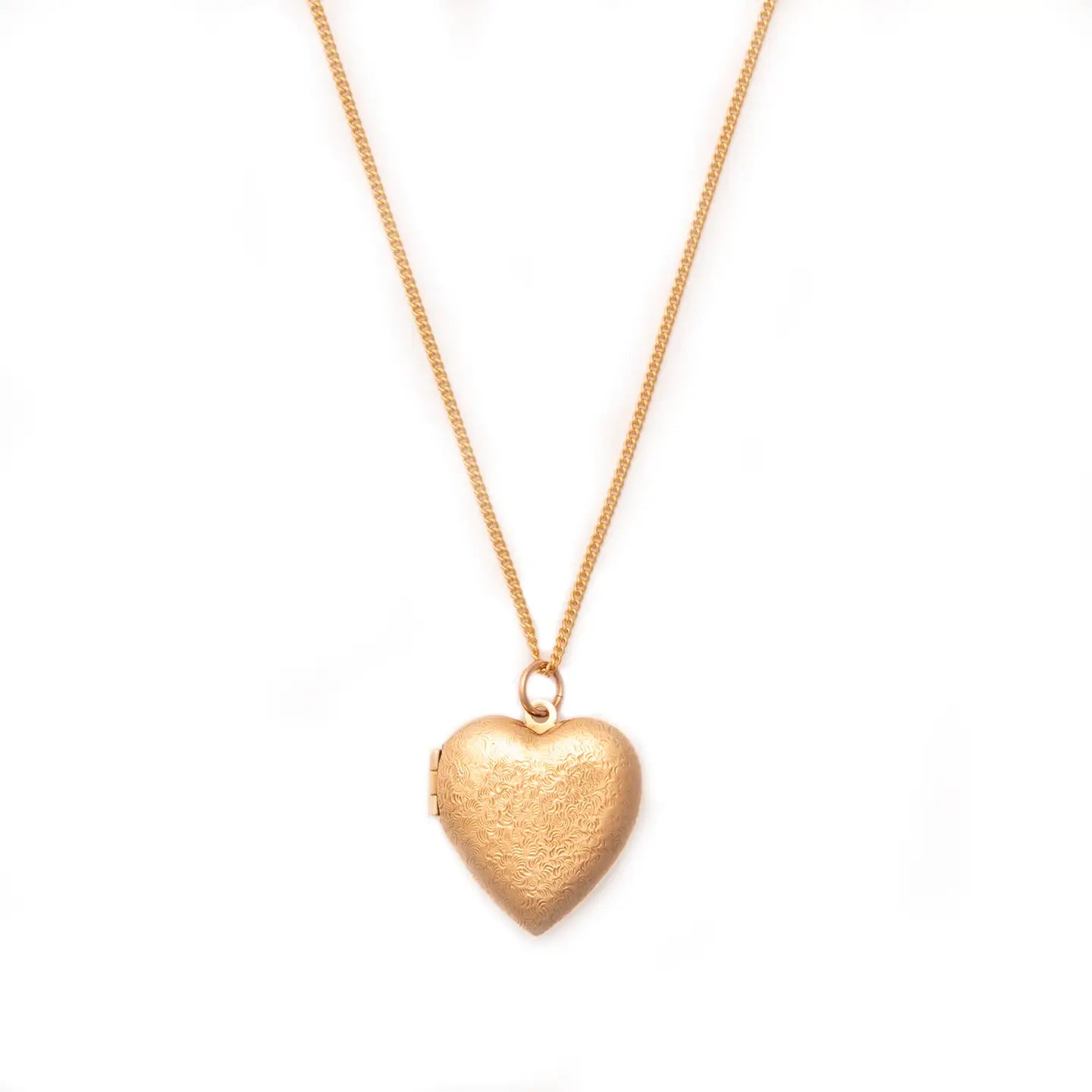 Textured Brass Heart Locket Necklace