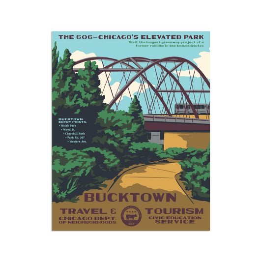Bucktown WPA Style Chicago Neighborhood 8" x 10" Print