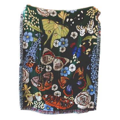 Butterfly Greenhouse Floral Tapestry 50" x 68" Woven Throw Blanket