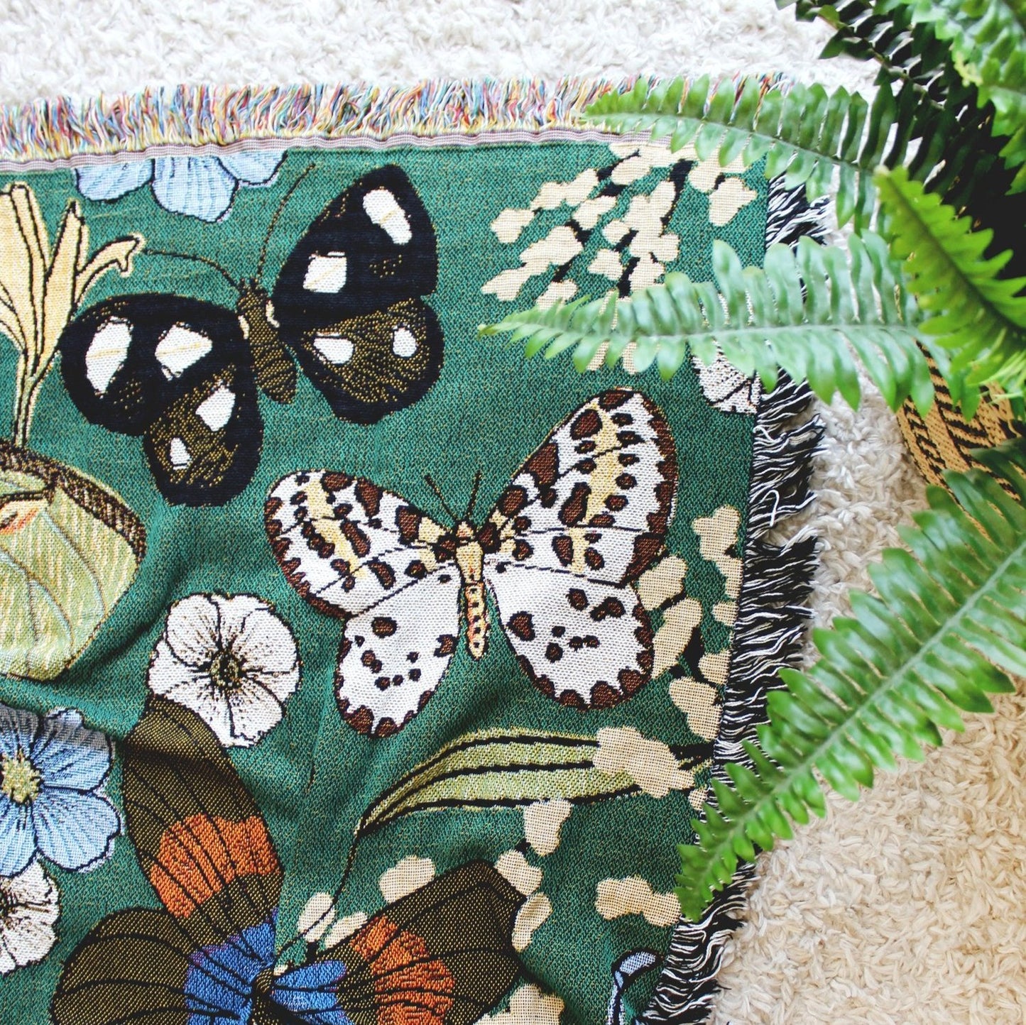 Butterfly Greenhouse Floral Tapestry 50" x 68" Woven Throw Blanket