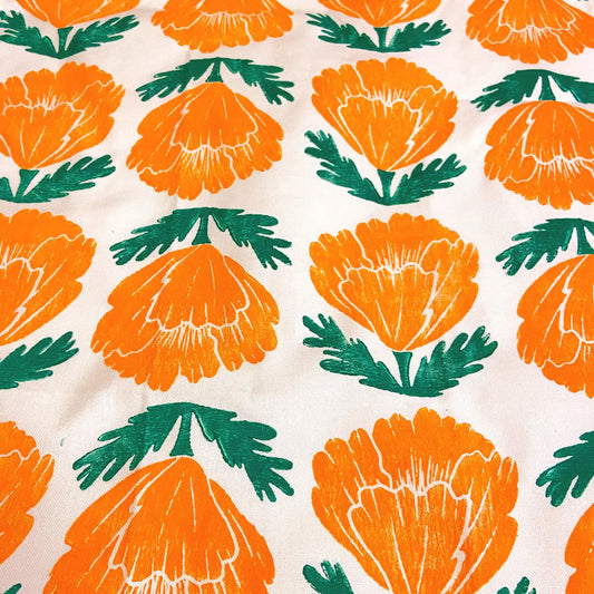 California Poppies Block Printed Kitchen Tea Towel